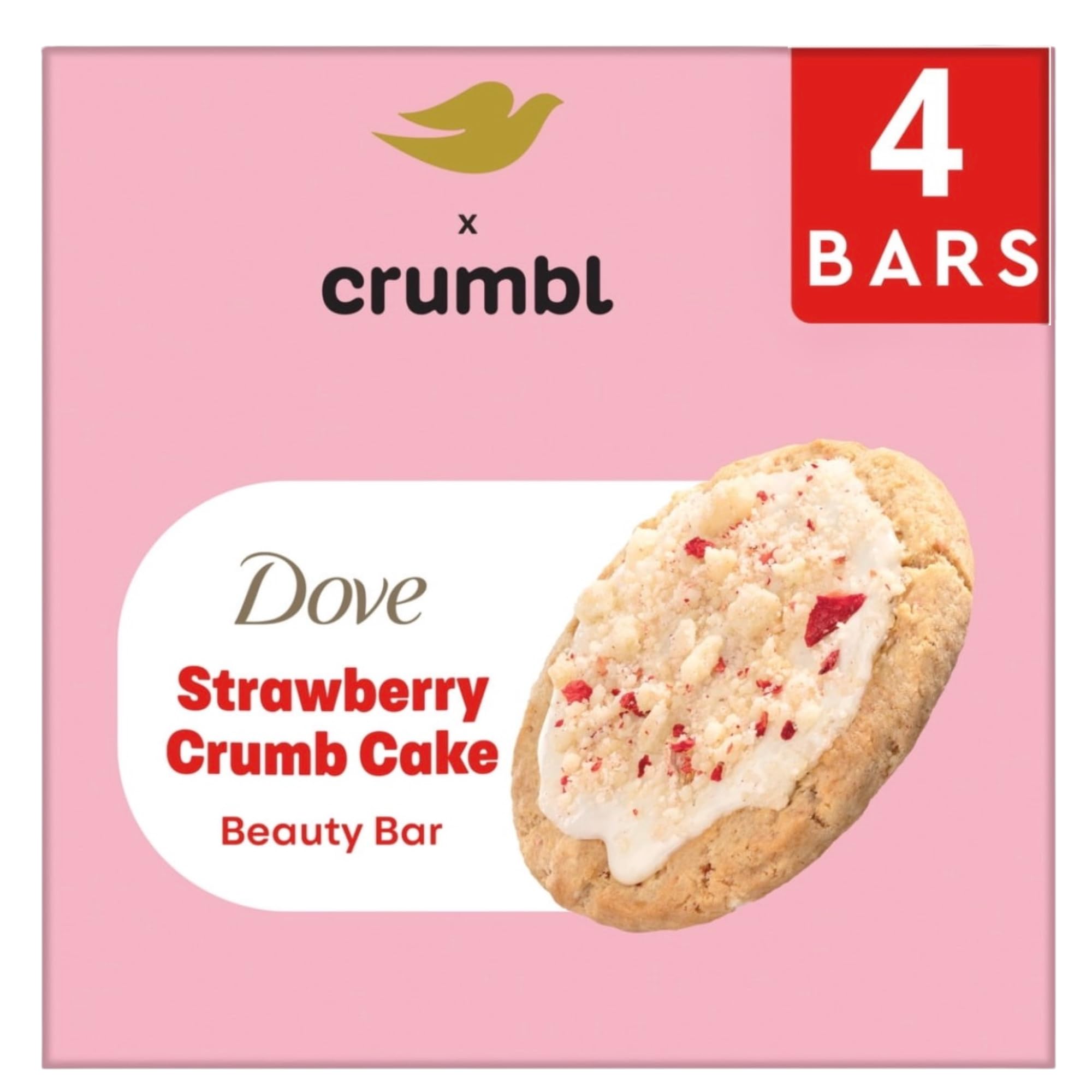 Dove x Crumbl front packaging showing four bars and scent label for a limited-edition keep-soft benefit