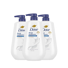 Dove deep moisture front packaging showing pump and label for easy identification and hydration benefit
