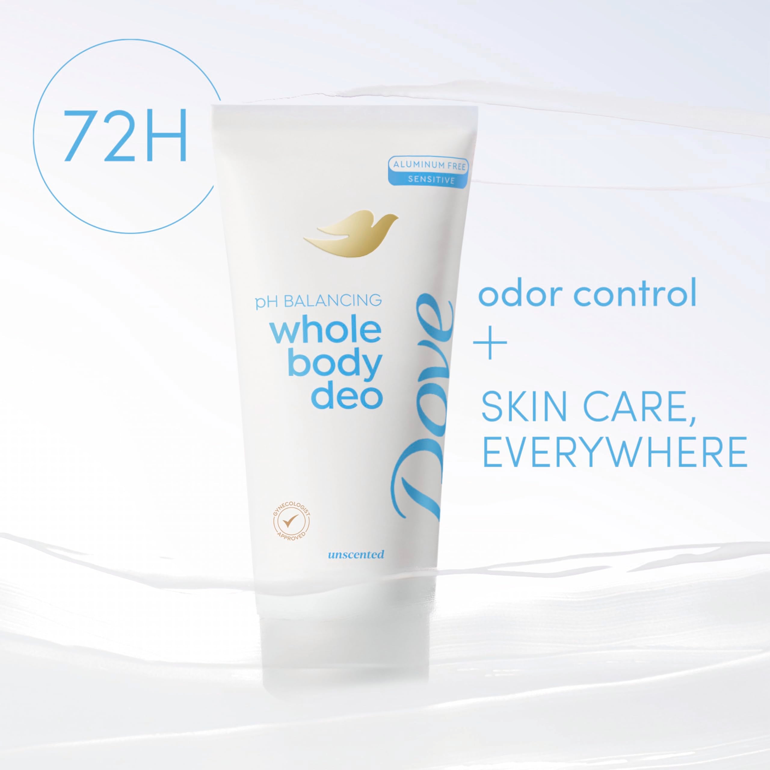 Closeup of Dove ingredient label highlighting lactic acid and aluminum-free formulation benefits