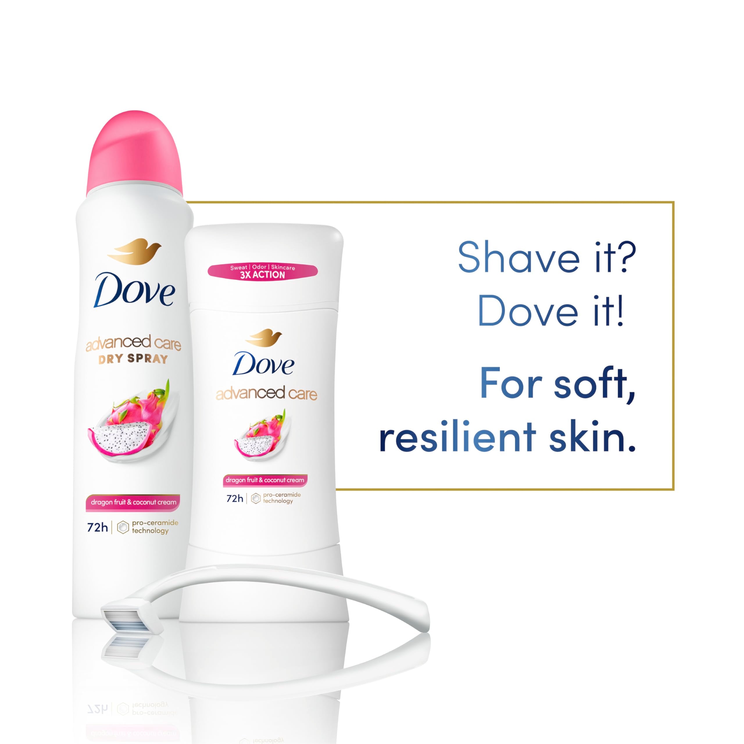 Dove on a bathroom counter indicating daily routine freshness