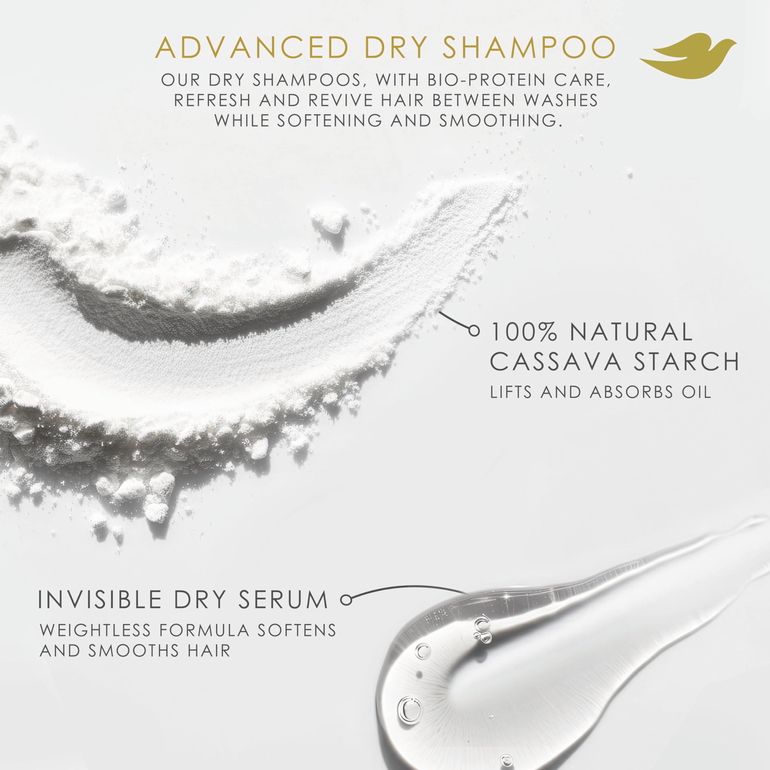 Close-up of Dove dry shampoo powder texture for oil absorption