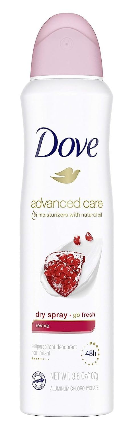 Dove dry spray revive front packaging showing size and benefits