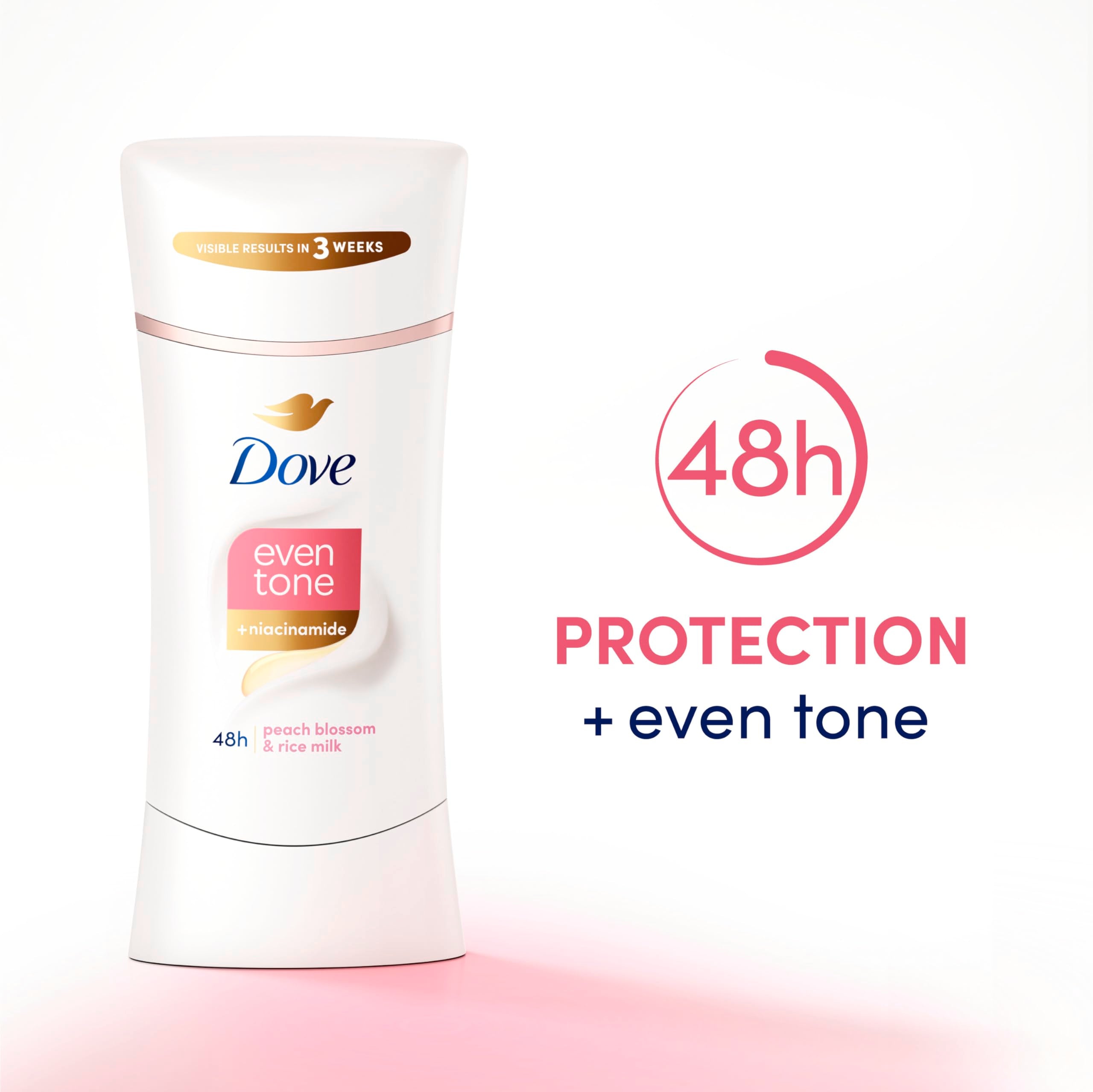 Dove Even Tone label close-up listing niacinamide and features