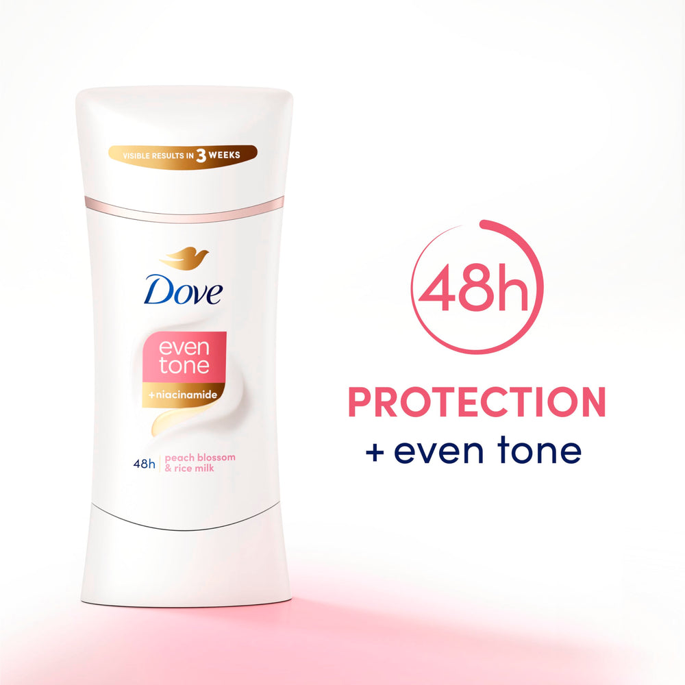 Dove Even Tone label close-up listing niacinamide and features