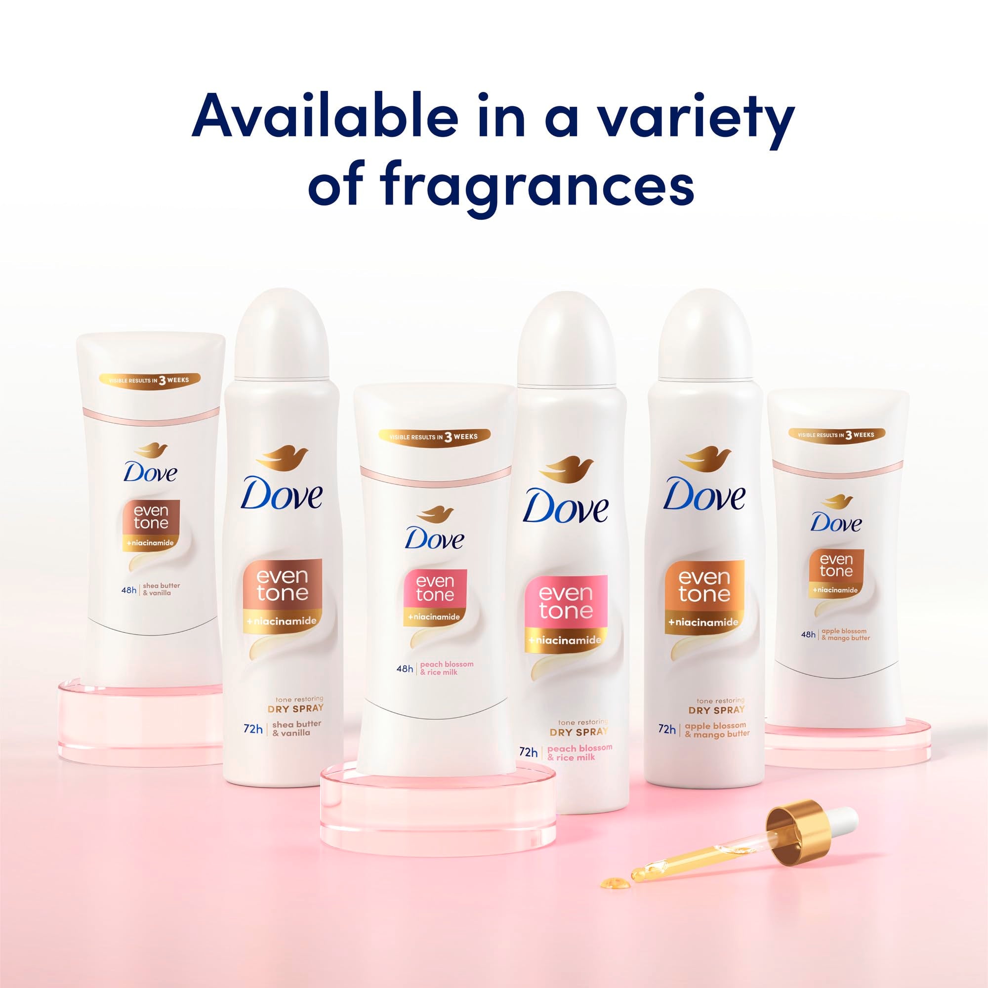 Dove even tone label ingredients view emphasizing niacinamide and gentle care