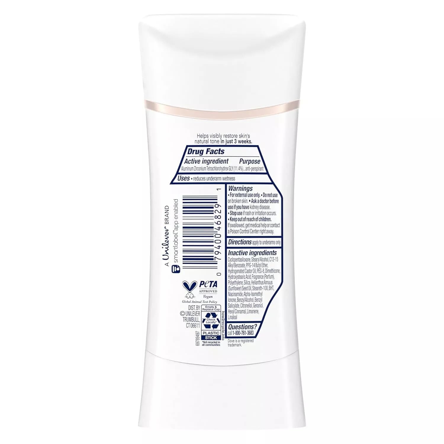 Dove Even Tone stick open close-up showing smooth glide benefit