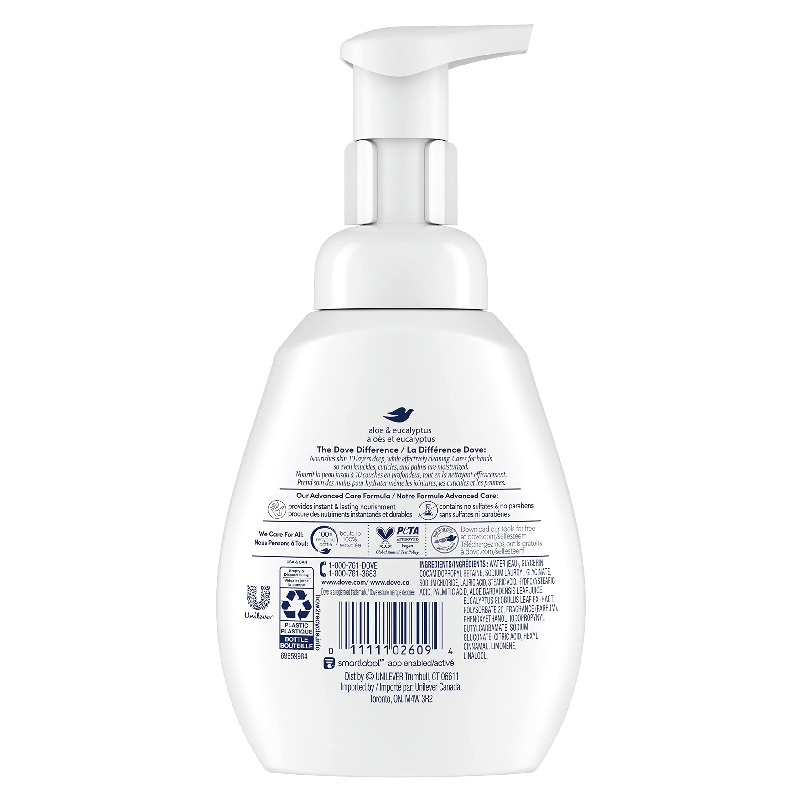 Dove pump producing airy foam texture for easy, soothing coverage and hydration