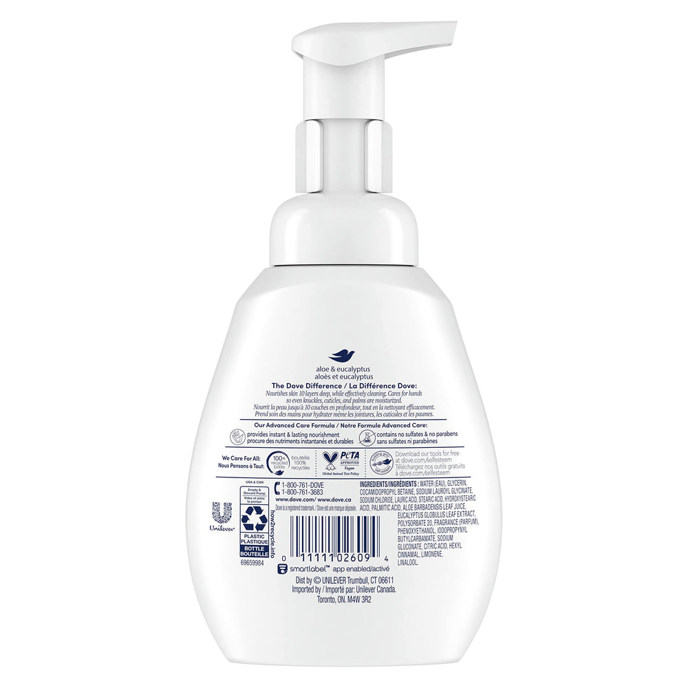 Dove pump producing airy foam texture for easy, soothing coverage and hydration