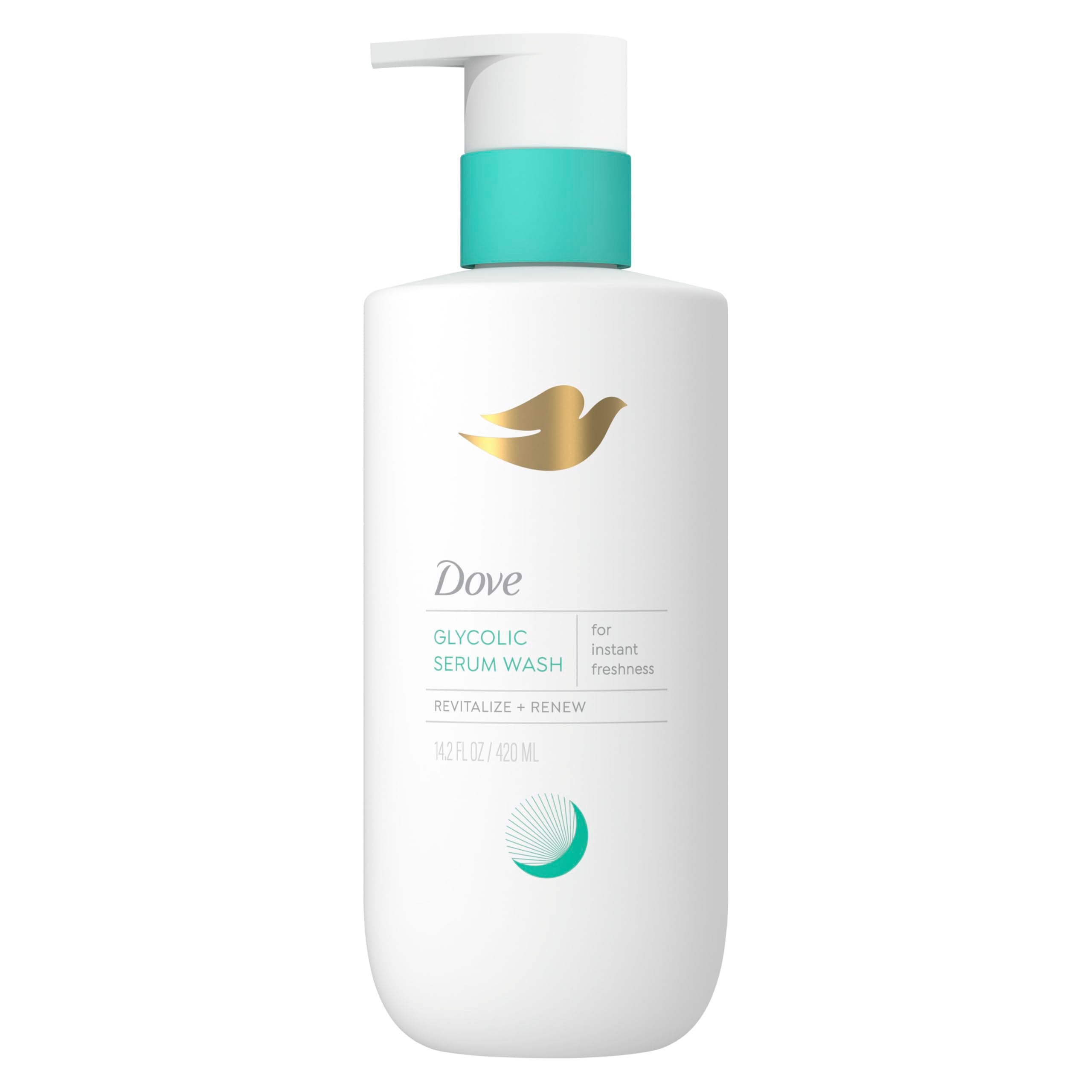 Dove front pump bottle showing branding and easy dispensing benefit