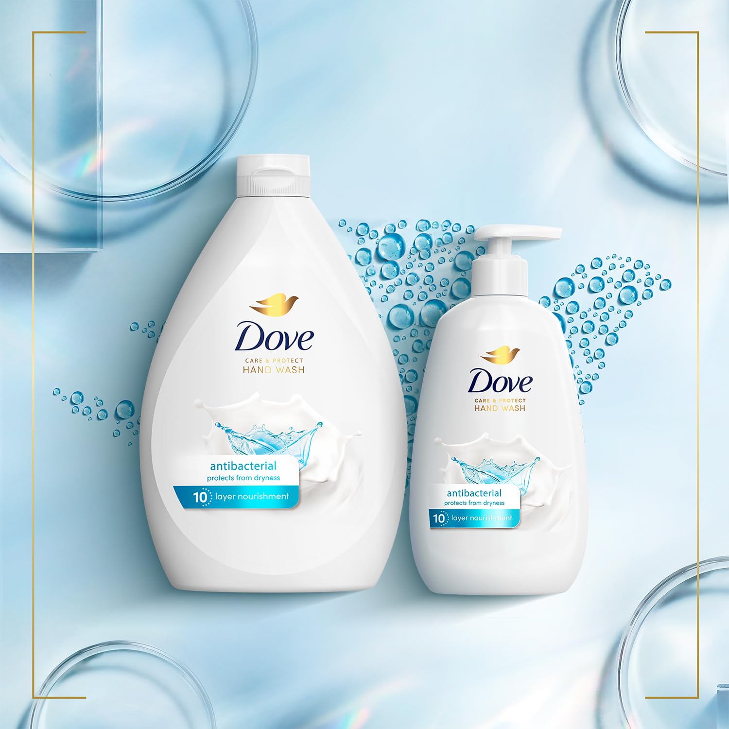 Person washing hands with Dove showing effective germ removal and soft skin outcome