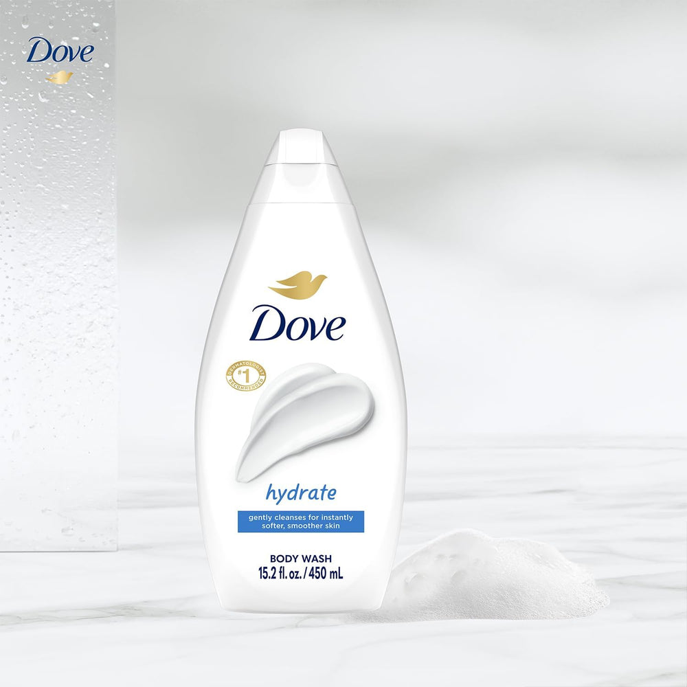 Dove Hydrate label highlighting 100% recycled plastic bottle and vegan benefit