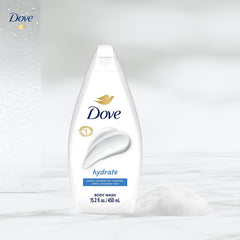 Dove Hydrate label highlighting 100% recycled plastic bottle and vegan benefit