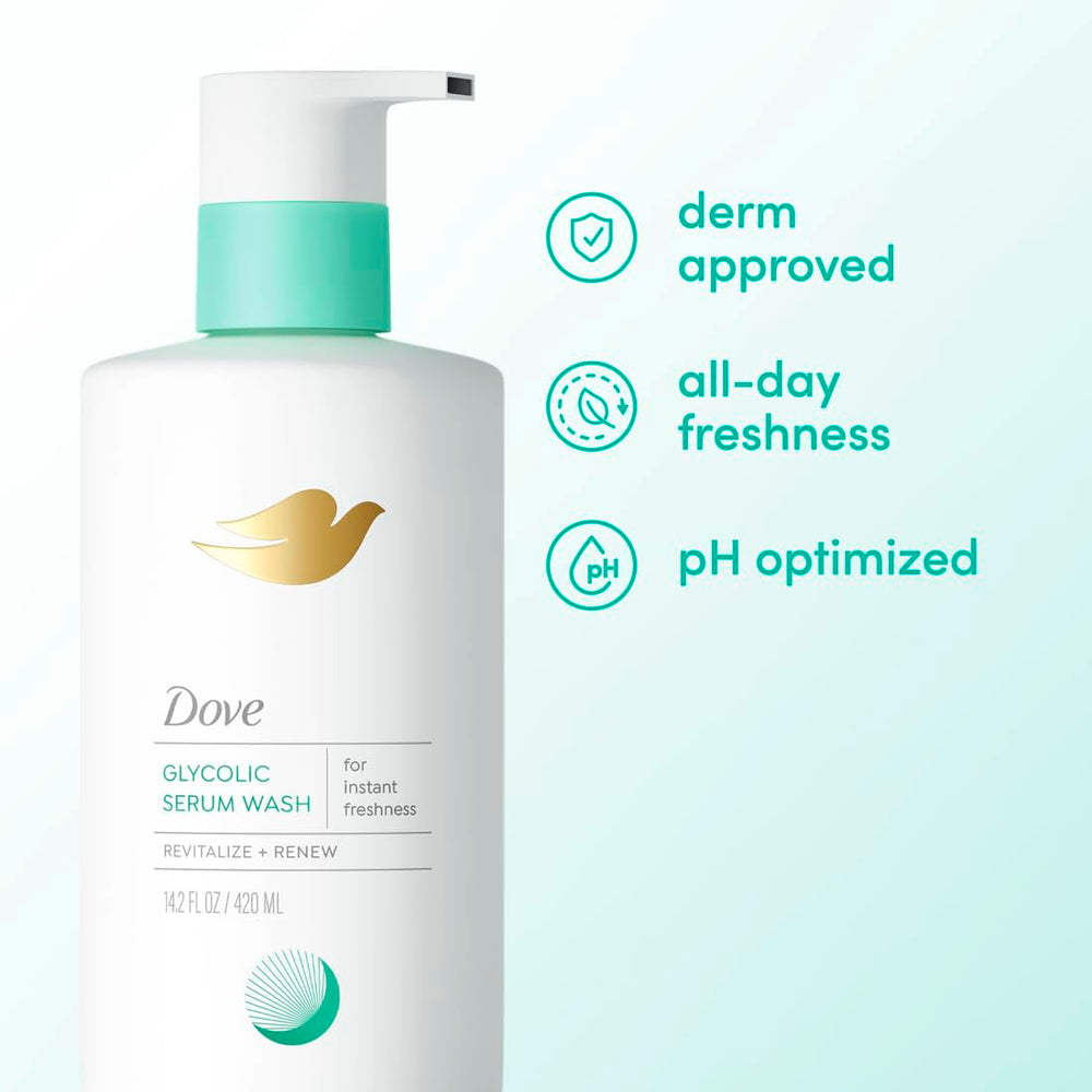 Visual of glycolic acid ingredient with Dove branding showing gentle exfoliation benefit