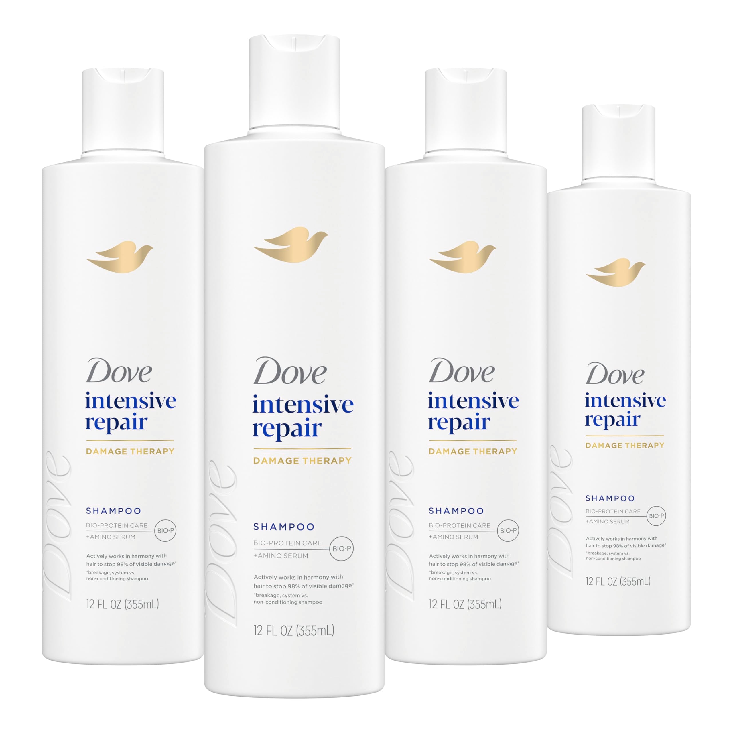 Dove shampoo front bottle showing label and benefits
