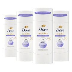 Dove Sheer Fresh front packaging showing four antiperspirant sticks and brand benefit