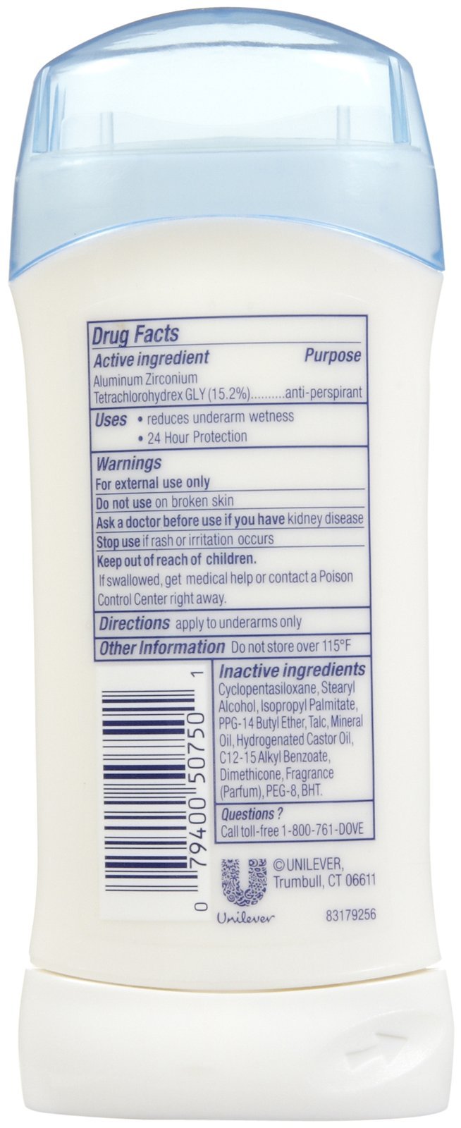 Dove brand stick close-up being applied with smooth glide and moisturizing comfort