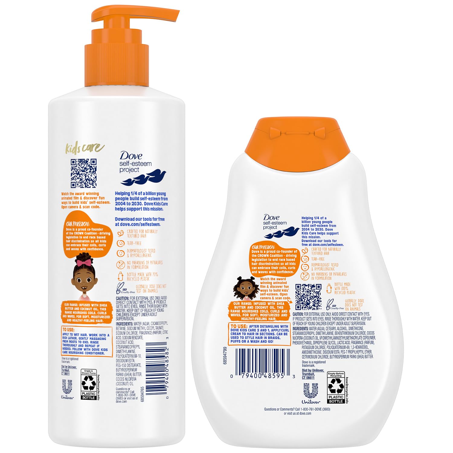 Dove shampoo bottle close-up label highlighting tear-free, gentle formula