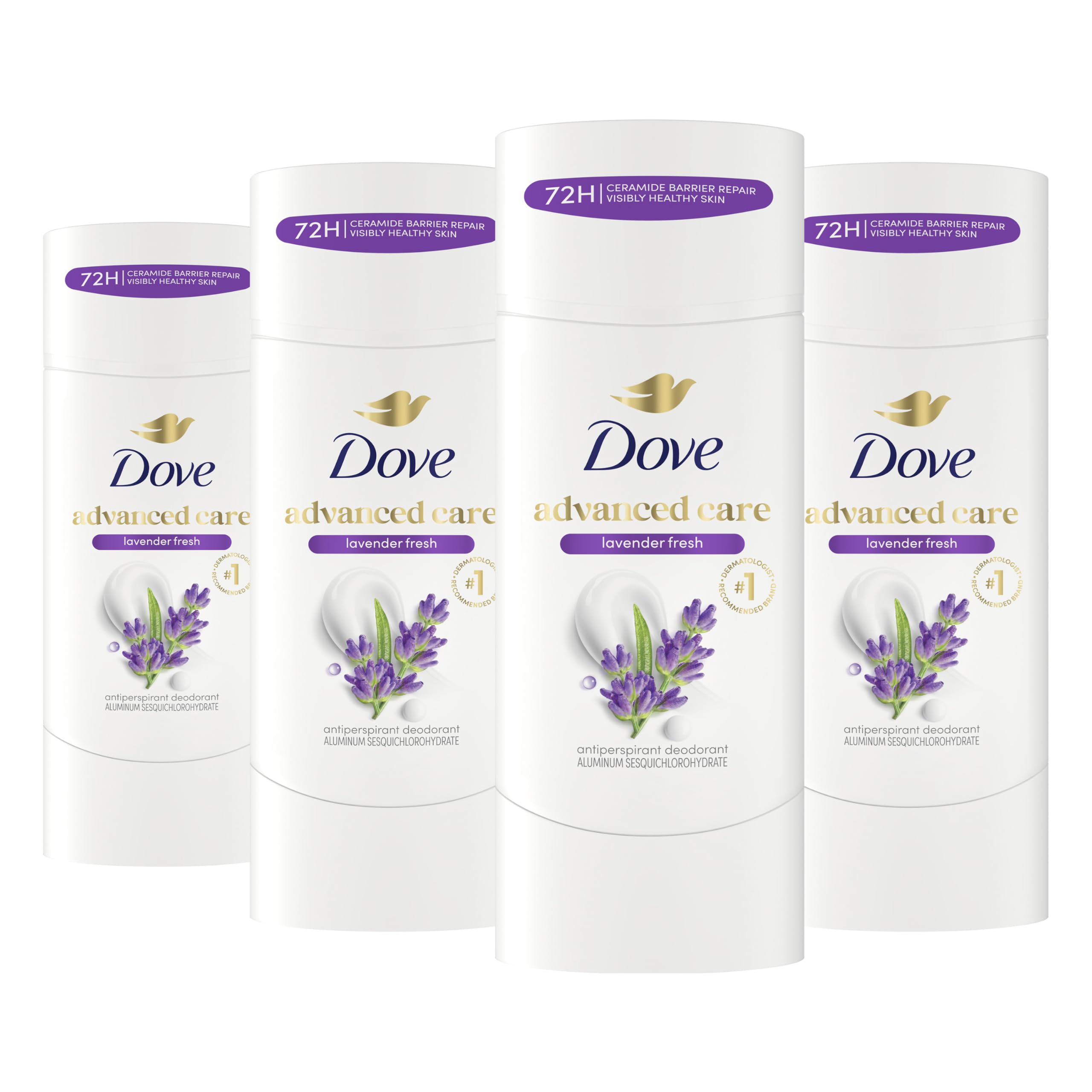 Dove Lavender Fresh front packaging showing 2.6 oz stick and calming lavender scent benefit