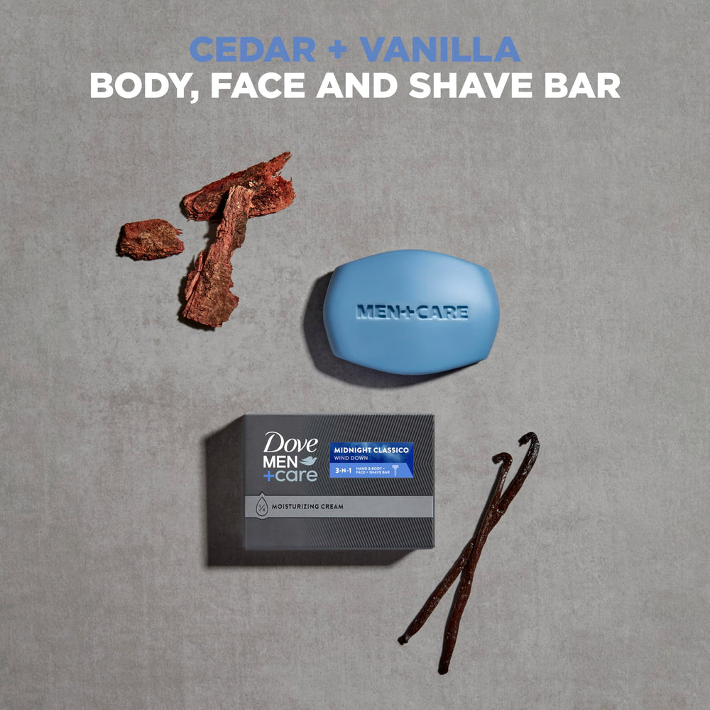 DOVE MEN + CARE bar close-up texture highlighting creamy, moisturizing surface