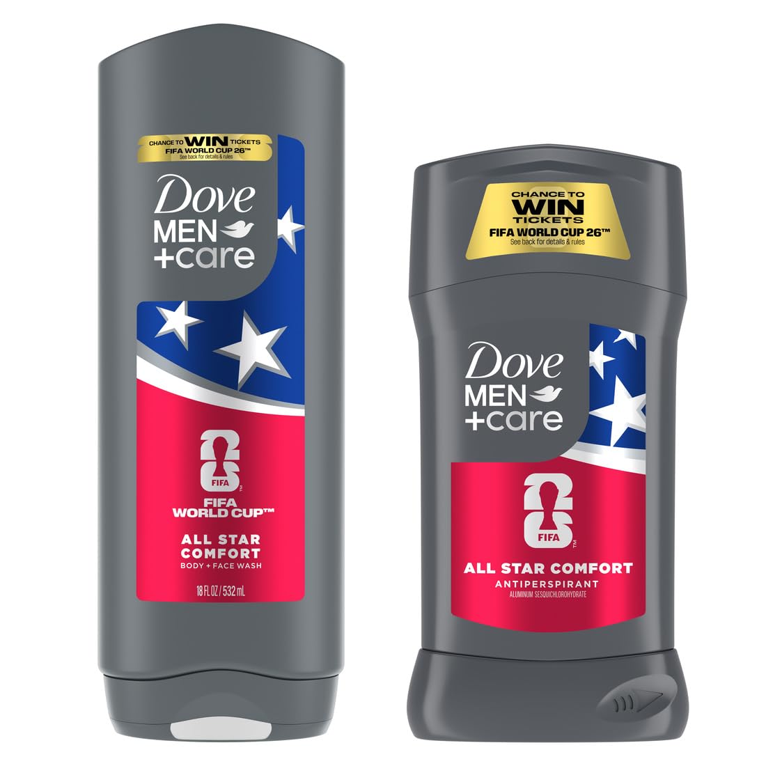 Dove Men+Care front packaging showing limited edition design and product pair benefit