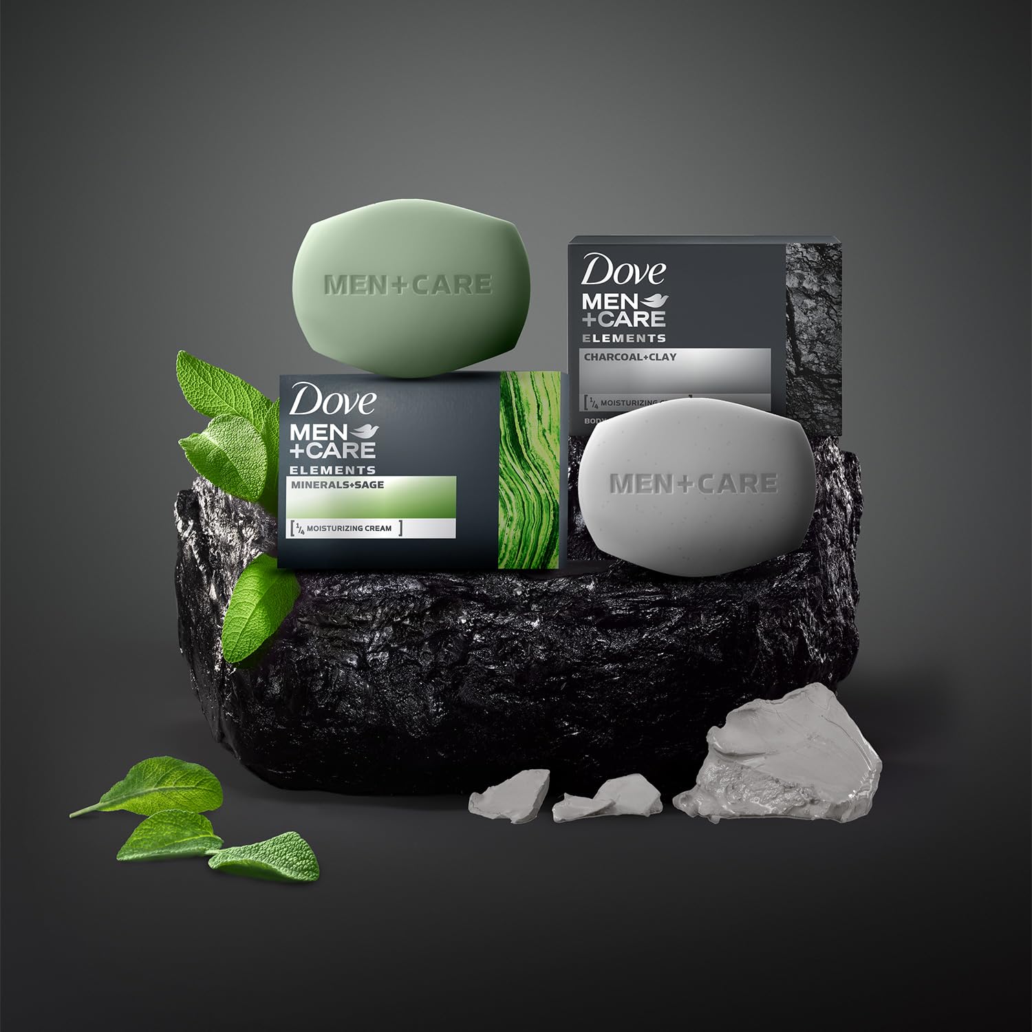 Dove Men+Care charcoal and clay ingredients highlighting deep-clean benefit