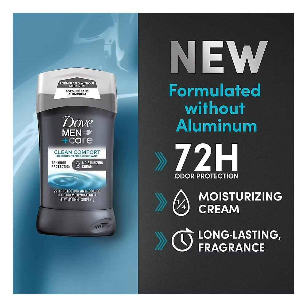 Dove Men+Care deodorant stick texture close-up with moisturizing cream benefit