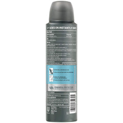 Dove Men + Care spray pattern close-up demonstrating instant dry finish