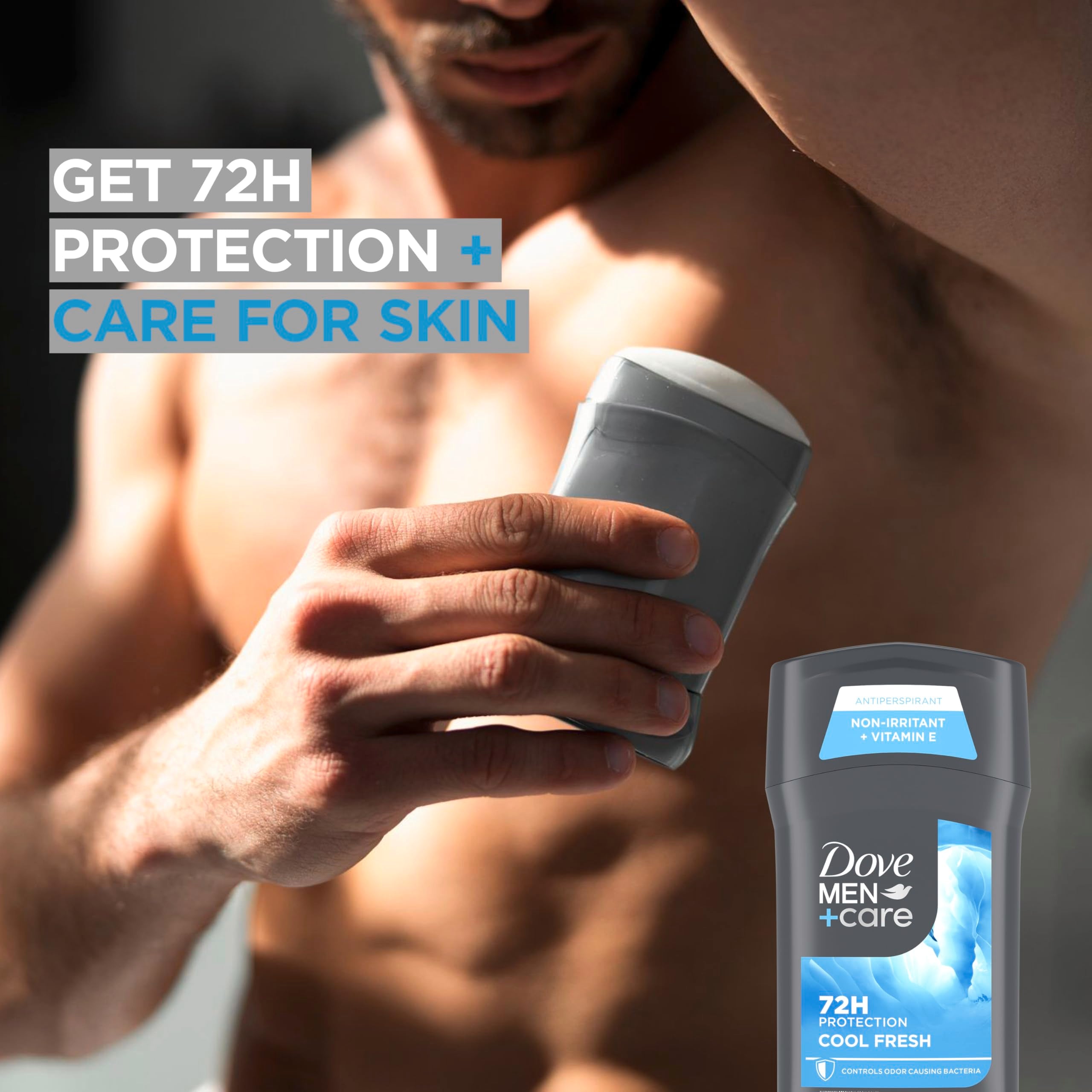Dove Men+Care four-pack arranged to highlight convenient multi-pack value