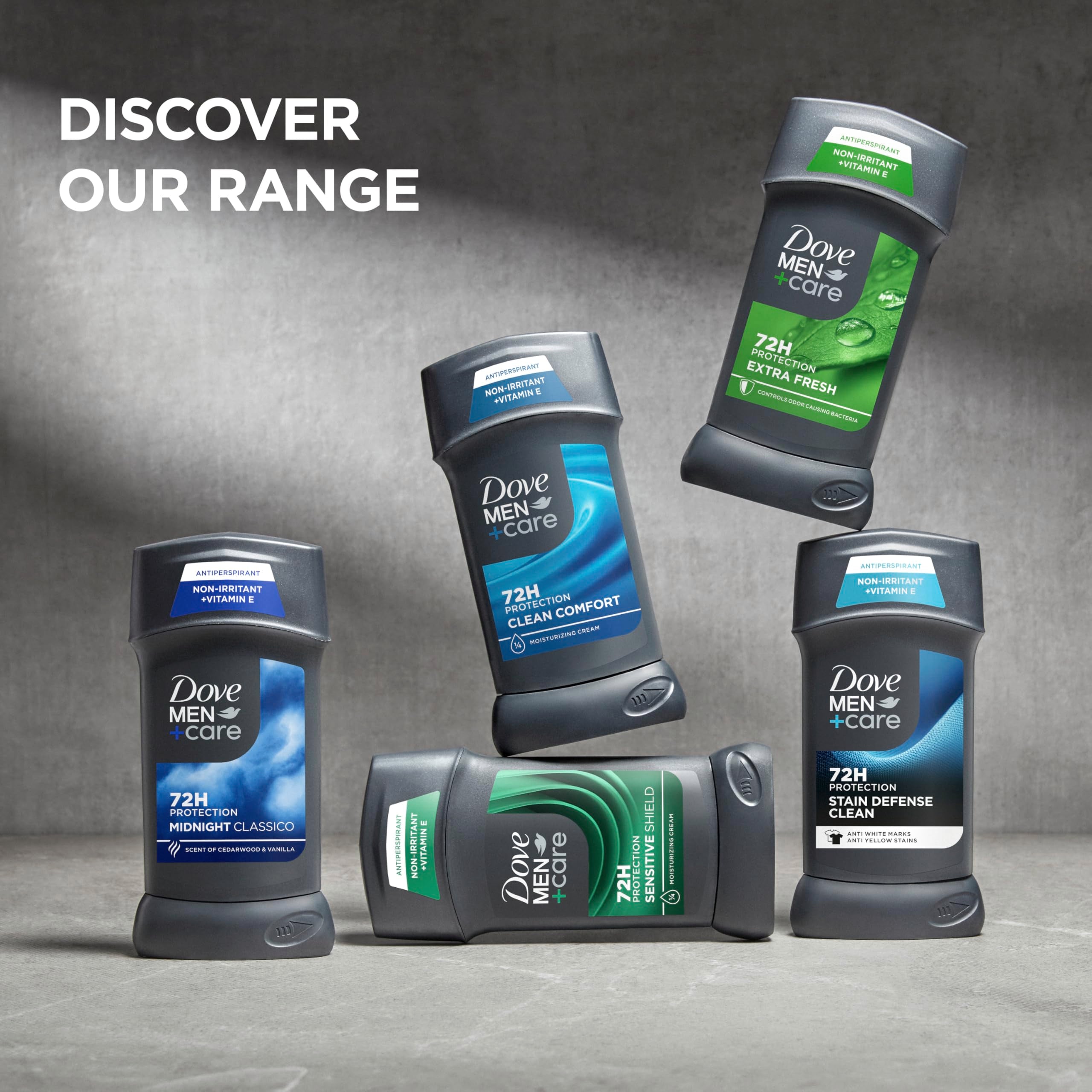Dove Men+Care held in hand to show 2.7 oz size and travel-friendly convenience