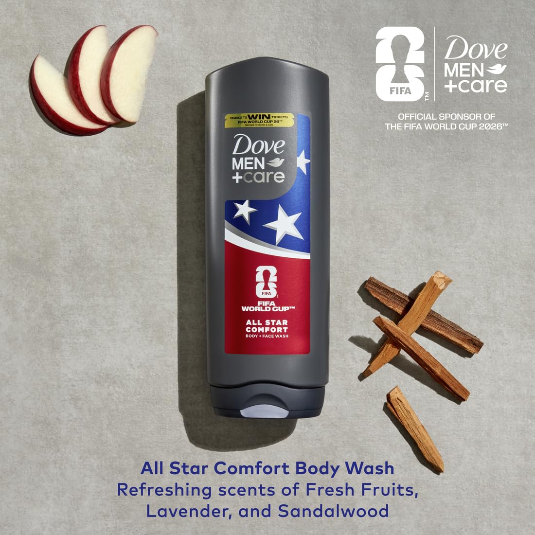 Dove Men+Care All Star Comfort deodorant top view illustrating long lasting protection