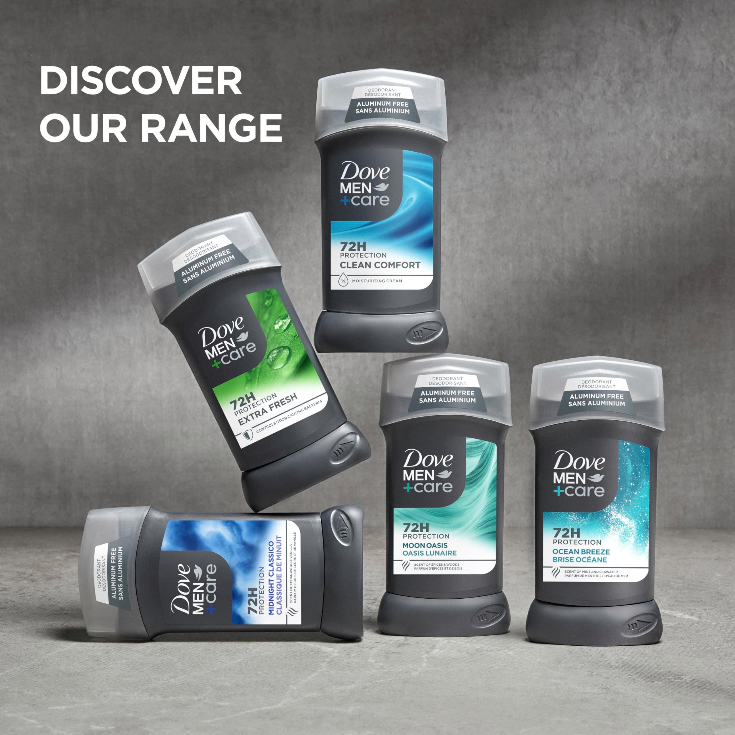 DOVE MEN+CARE in hand for scale showing compact travel-friendly size
