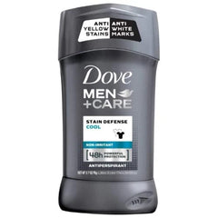 Dove Men+Care front view of stick showing label and easy grip for quick protection