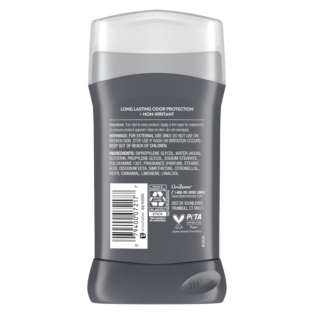 DOVE MEN+CARE deodorant stick texture close-up highlighting smooth glide
