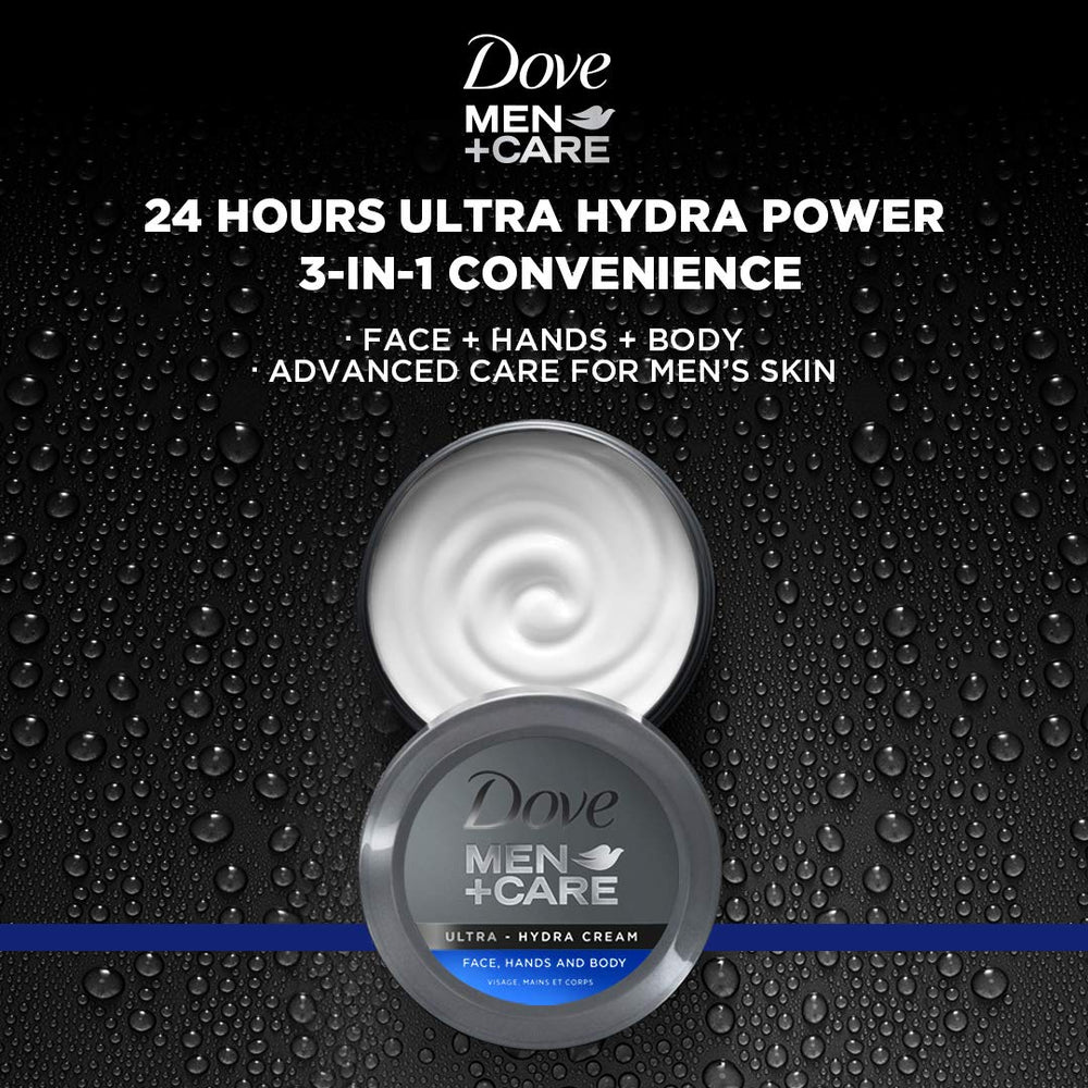 Dove Men+Care cream being applied to hands providing immediate softening and moisture