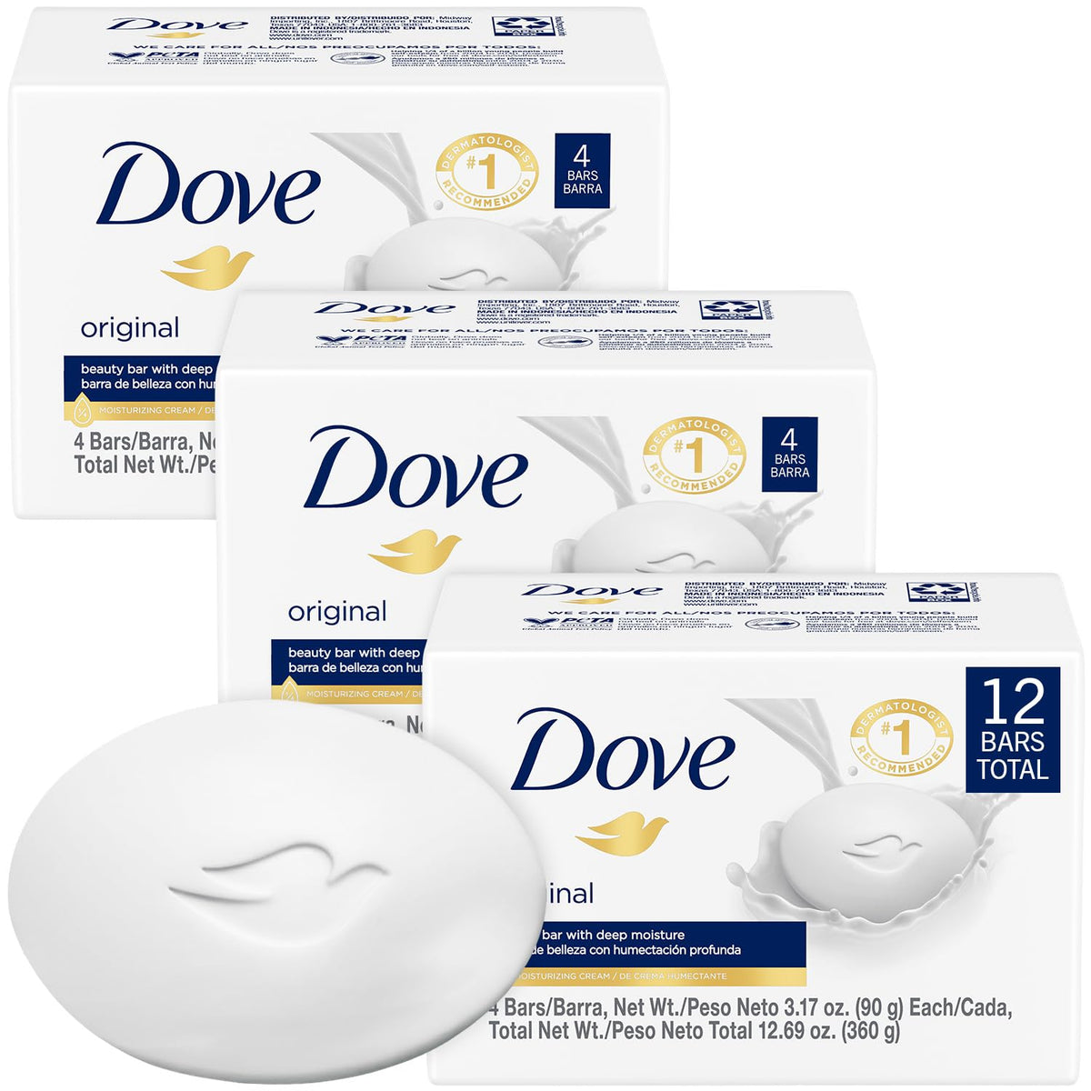 Dove front packaging showing three boxes and value pack benefit
