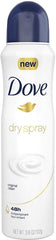 Dove dry spray front packaging showing brand and moisturizing benefit