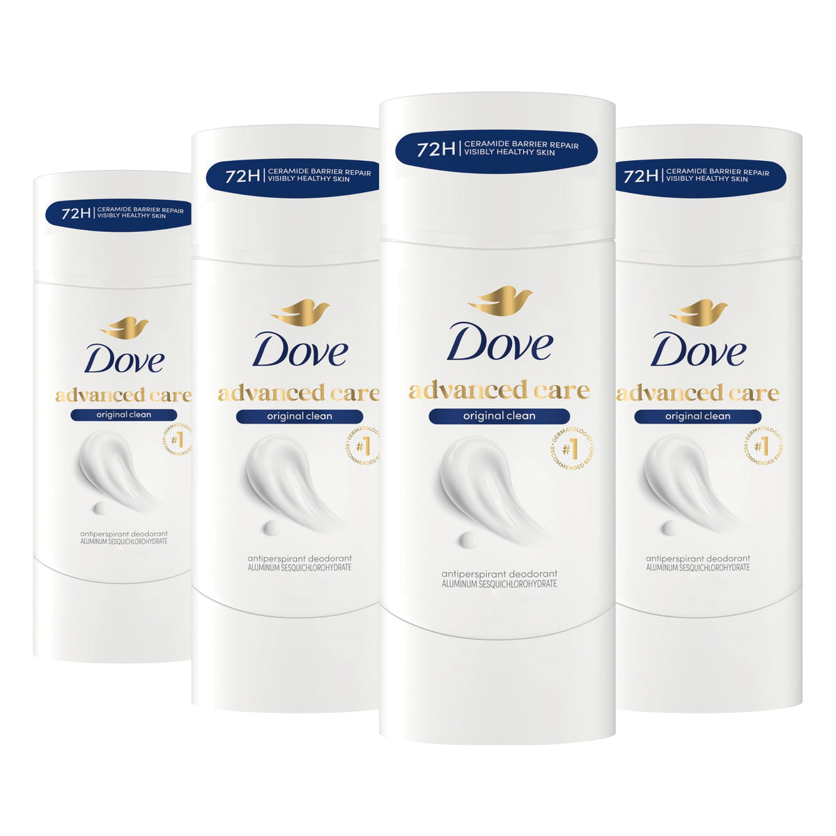 Dove antiperspirant original clean front packaging shows product and brand benefits