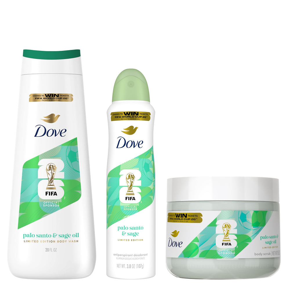 Dove front packaging showing palo santo and sage scent and moisturizing benefit