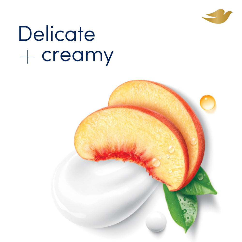 Dove Peach & Chamomile ingredients label showing Pro Ceramide Technology benefit