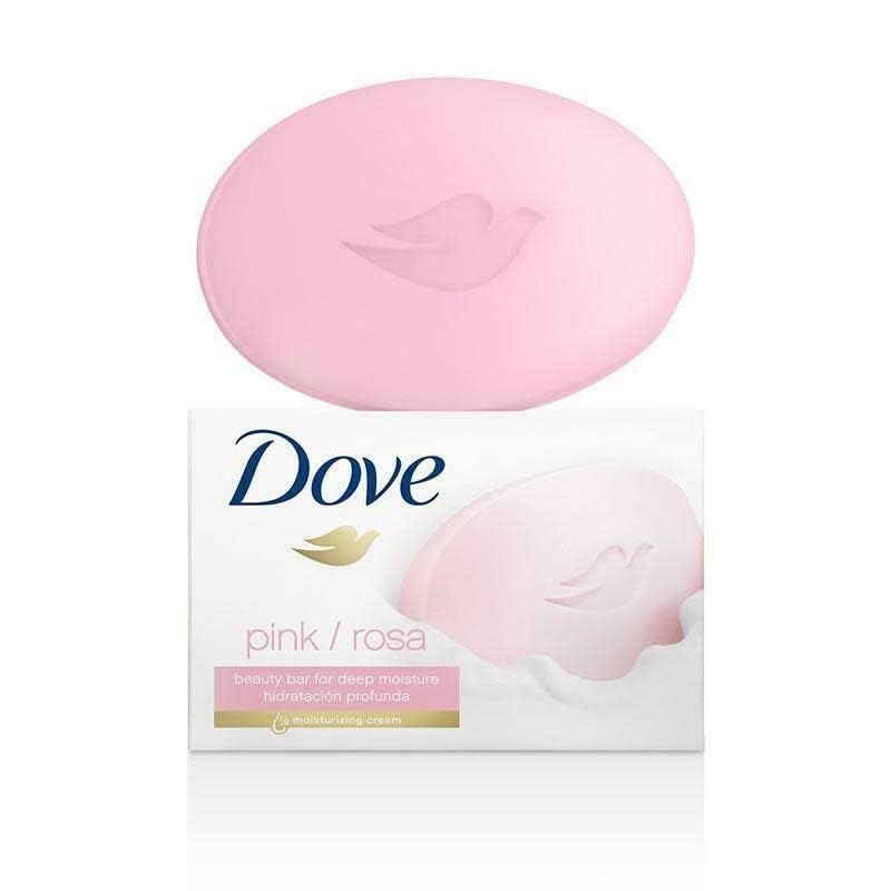 Dove pink beauty bar front packaging showing 16 bars, moisturizing benefit