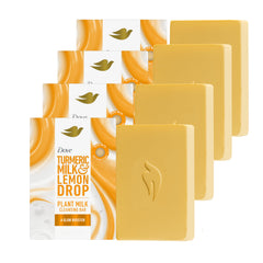 Dove front packaging showing Turmeric Milk & Lemon Drop scent and benefits