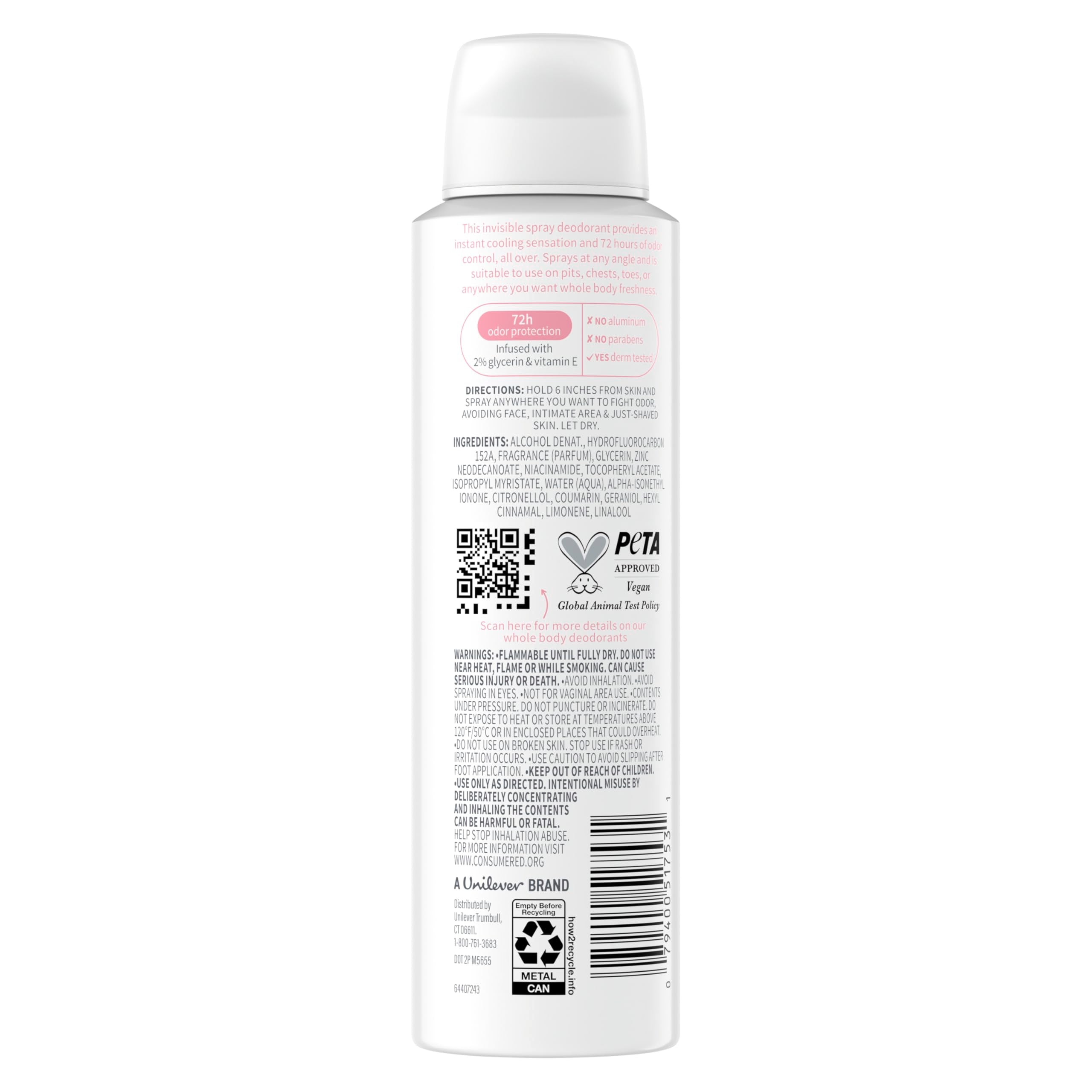 Dove raspberry & rose side label highlighting aluminum-free formula