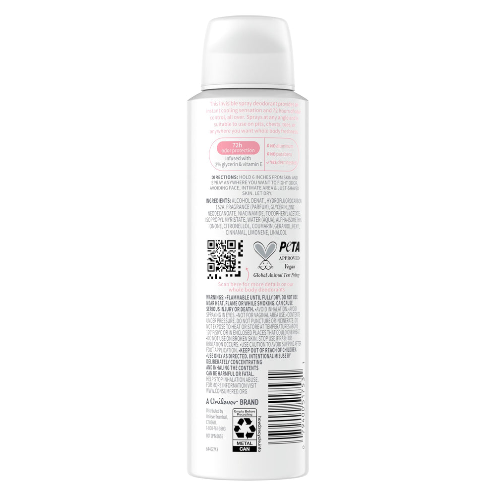 Dove raspberry & rose side label highlighting aluminum-free formula