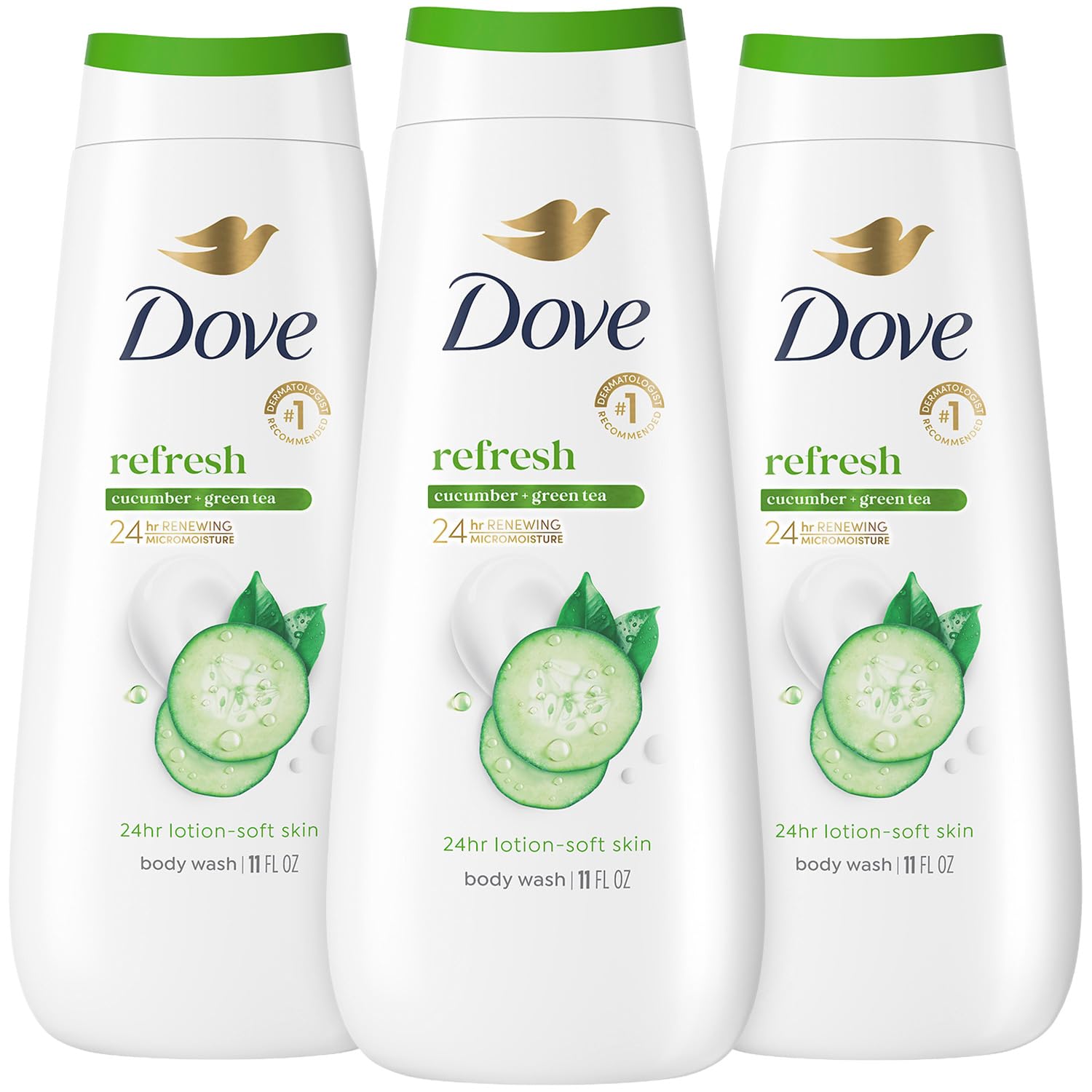 Dove bottle front packaging showing product name and soft moisturizing benefit