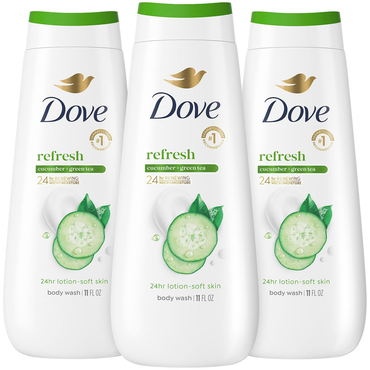 Dove bottle front packaging showing product name and soft moisturizing benefit