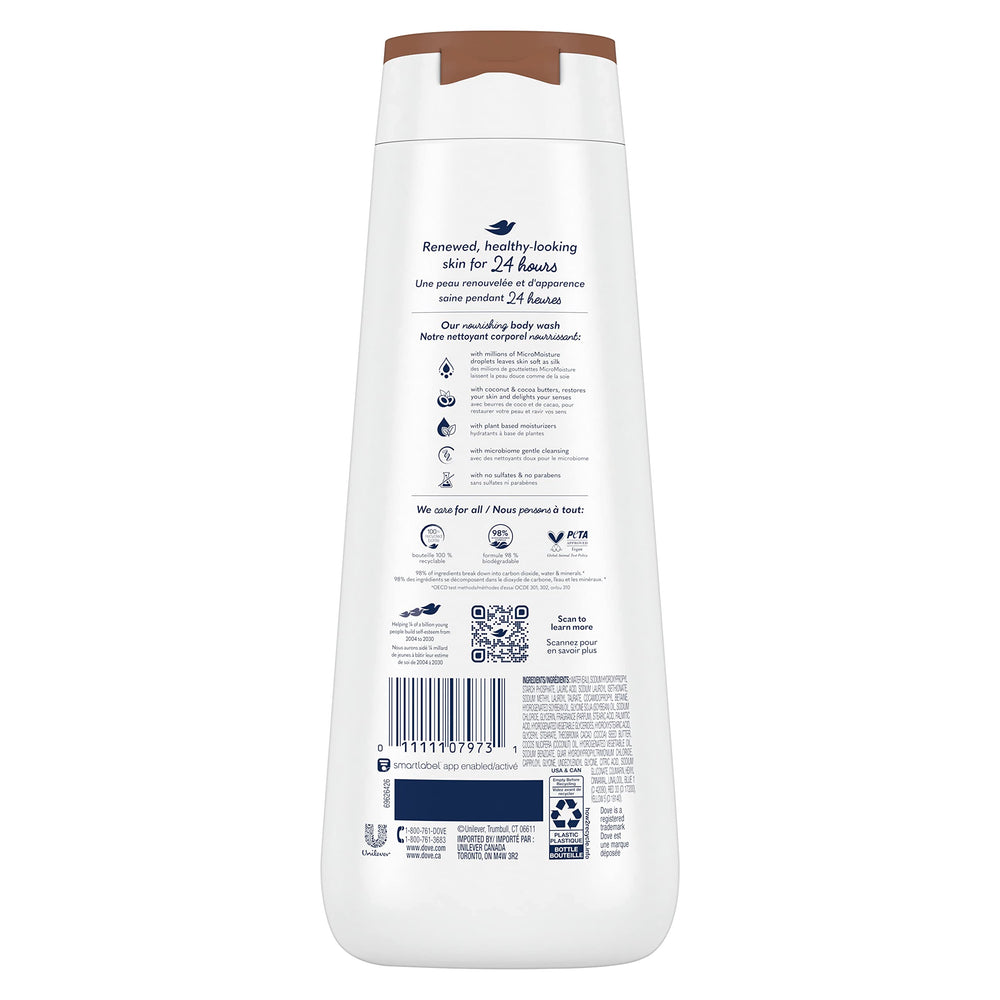 Dove restoring label close-up highlighting MicroMoisture and plant-based moisturizers