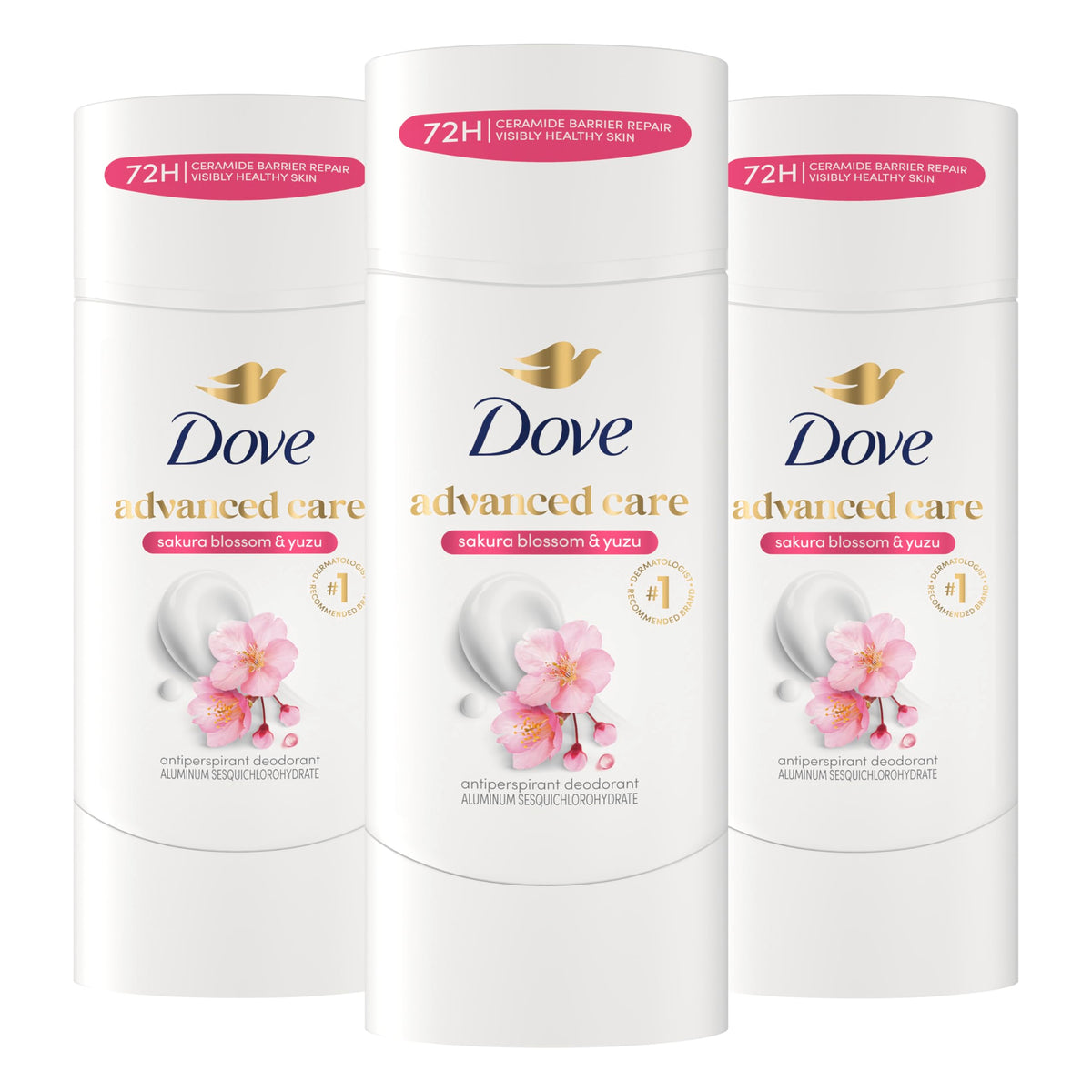 Dove front packaging of sakura blossom 3-pack showing value and protection