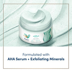 Dove scrub on hand being applied to skin for nourishing exfoliation