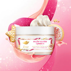 Dove scrub in use on hand demonstrating gentle exfoliation and instant softness benefit