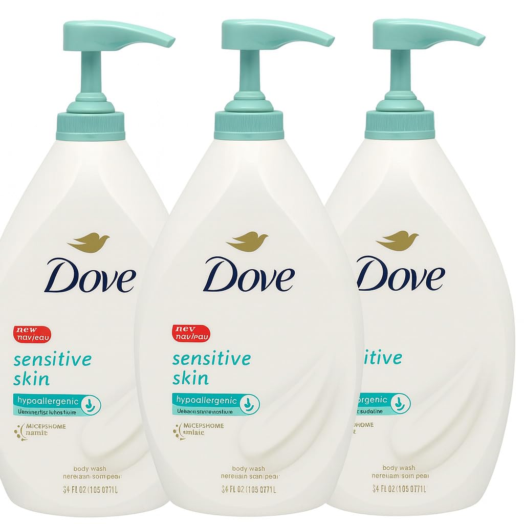 Dove bottle front packaging showing label and recycled plastic benefit